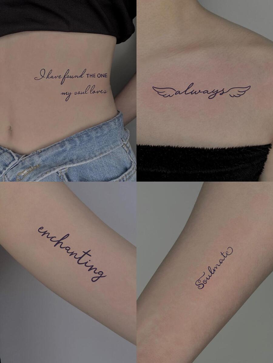 Fresh And Inspirational English Quote Tattoo Sticker Set 01 - Black - View 1