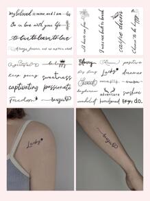 Conjunto De Pegatinas De Tatuajes De Frases En Inglés Frescas E Inspiradoras 02 - Negro - Ver 1