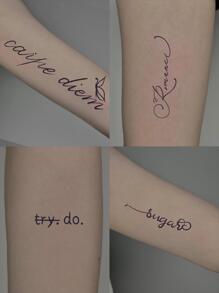 Conjunto De Pegatinas De Tatuajes De Frases En Inglés Frescas E Inspiradoras 02 - Negro - Ver 4