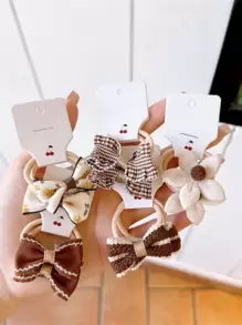 10pcs Chic Printed Butterfly Hair Ties For Little Girls (random Card) - Coffee Brown - View 5