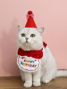 1 Set Of Birthday Hat And Pet Dog Saliva Towel, 2pcs - Red - View 7