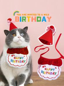 1 Set Of Birthday Hat And Pet Dog Saliva Towel, 2pcs - Red - View 5