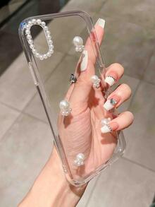 人造珍珠裝飾透明手機殼 - 無色 - 查看 4