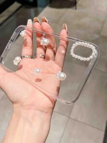 人造珍珠裝飾透明手機殼 - 無色 - 查看 2