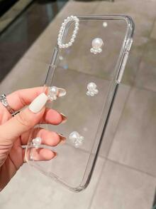 人造珍珠裝飾透明手機殼 - 無色 - 查看 3