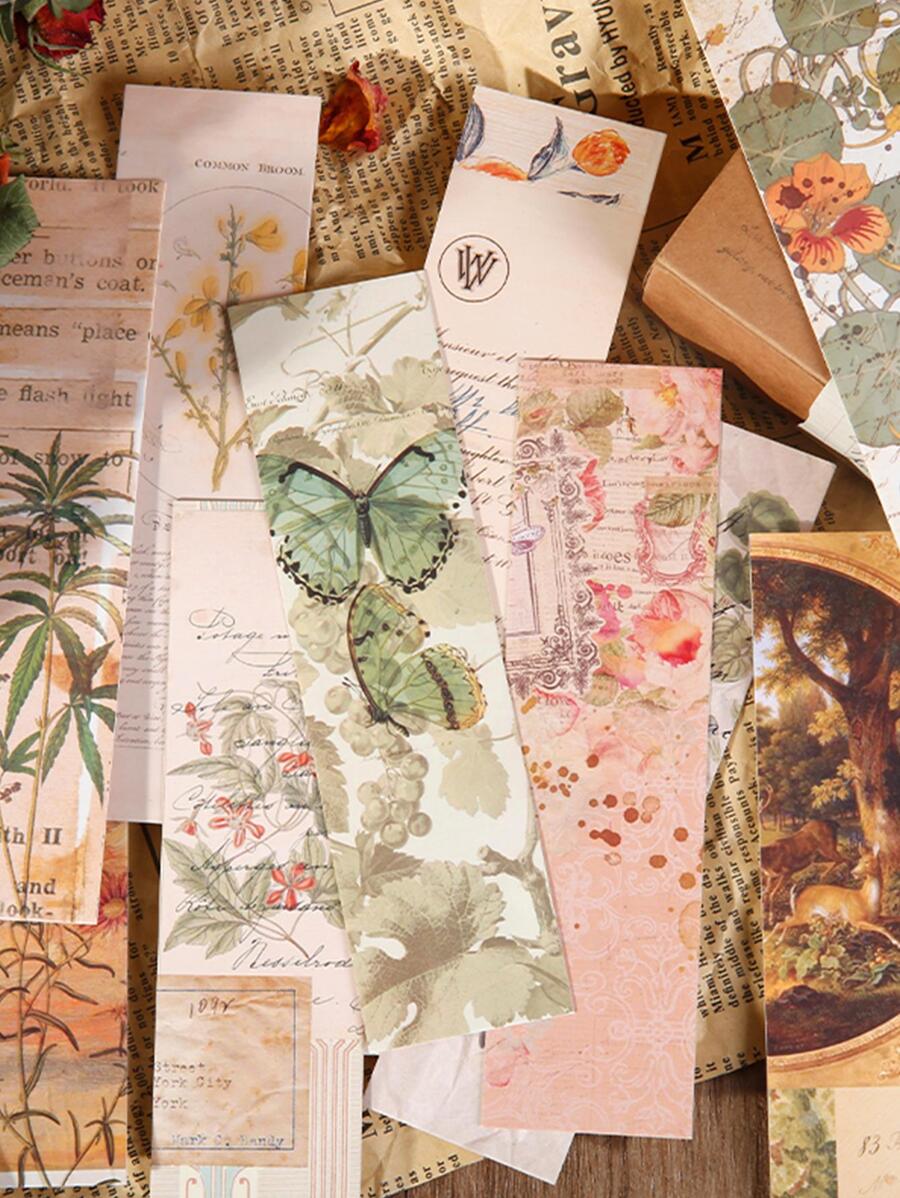 30入組復古植物設計精美包裝紙書籤 - 彩色 - 查看 1