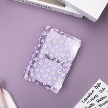 A6 Chrysanthemum Print Loose-leaf Cover Budget Planner Set, Including 1pc Budget Paper, 8pcs Loose-leaf Bag And 2pcs English Stickers - Purple - View 2