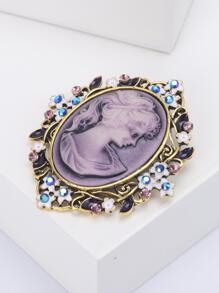 1入組合金女士肖像框架设计胸針,合適的適用於女性宴會 - 金黃色 - 查看 2