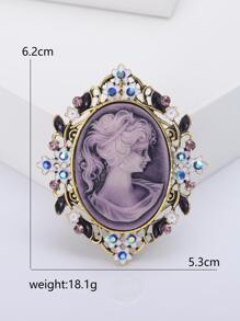 1入組合金女士肖像框架设计胸針,合適的適用於女性宴會 - 金黃色 - 查看 5