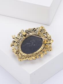 1入組合金女士肖像框架设计胸針,合適的適用於女性宴會 - 金黃色 - 查看 4