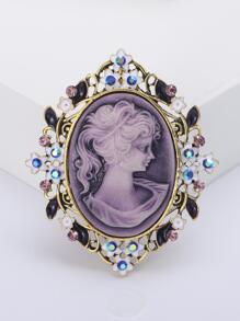 1入組合金女士肖像框架设计胸針,合適的適用於女性宴會 - 金黃色 - 查看 1