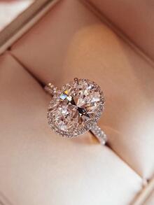 1 Bạc Sterling S925 Lớn Hình Elip Đính Đá Cubic Zirconia Nhẫn Cho Nữ Sang Trọng Hợp Thời Trang Đám Cưới Lãng Mạn Tuyên Bố Người Yêu Mỹ bộ Trang Sức Nhẫn Quà Tặng - Bạc - Xem 2