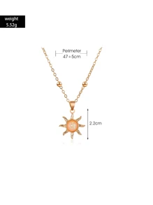 1 pieza Collar con colgante vintage de moda de aleación en forma de sol para mujeres trabajar reunión diariamente - Amarillo Oro - Ver 4