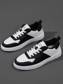 Men Two Tone Lace-up Front Skate Shoes, Sporty Sneakers - Black and White - View 3