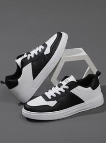 Men Two Tone Lace-up Front Skate Shoes, Sporty Sneakers - Black and White - View 6