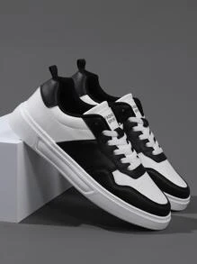 Men Two Tone Lace-up Front Skate Shoes, Sporty Sneakers - Black and White - View 4