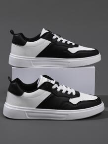 Men Two Tone Lace-up Front Skate Shoes, Sporty Sneakers - Black and White - View 5