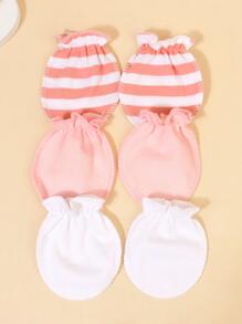Baby 3 Paar Handschuhe mit Streifen Muster, Rüschen Design, für Alltag - Verschiedenfarbig - Übersicht 1