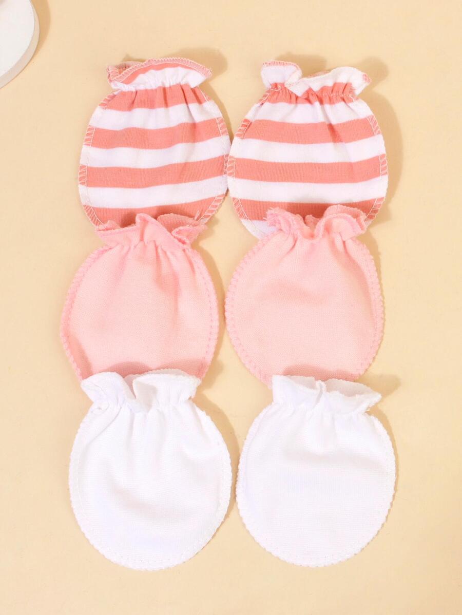 Baby 3 Paar Handschuhe mit Streifen Muster, Rüschen Design, für Alltag - Verschiedenfarbig - Übersicht 1