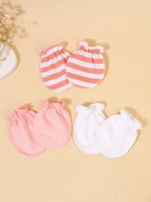 Baby 3 Paar Handschuhe mit Streifen Muster, Rüschen Design, für Alltag - Verschiedenfarbig - Übersicht 2