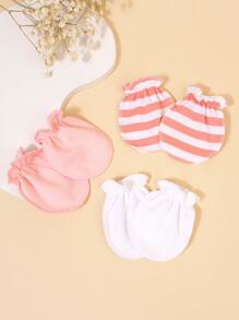 Baby 3 Paar Handschuhe mit Streifen Muster, Rüschen Design, für Alltag - Verschiedenfarbig - Übersicht 3