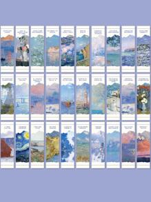 30入組經典油畫設計美麗盒裝紙書簽 - 彩色 - 查看 6