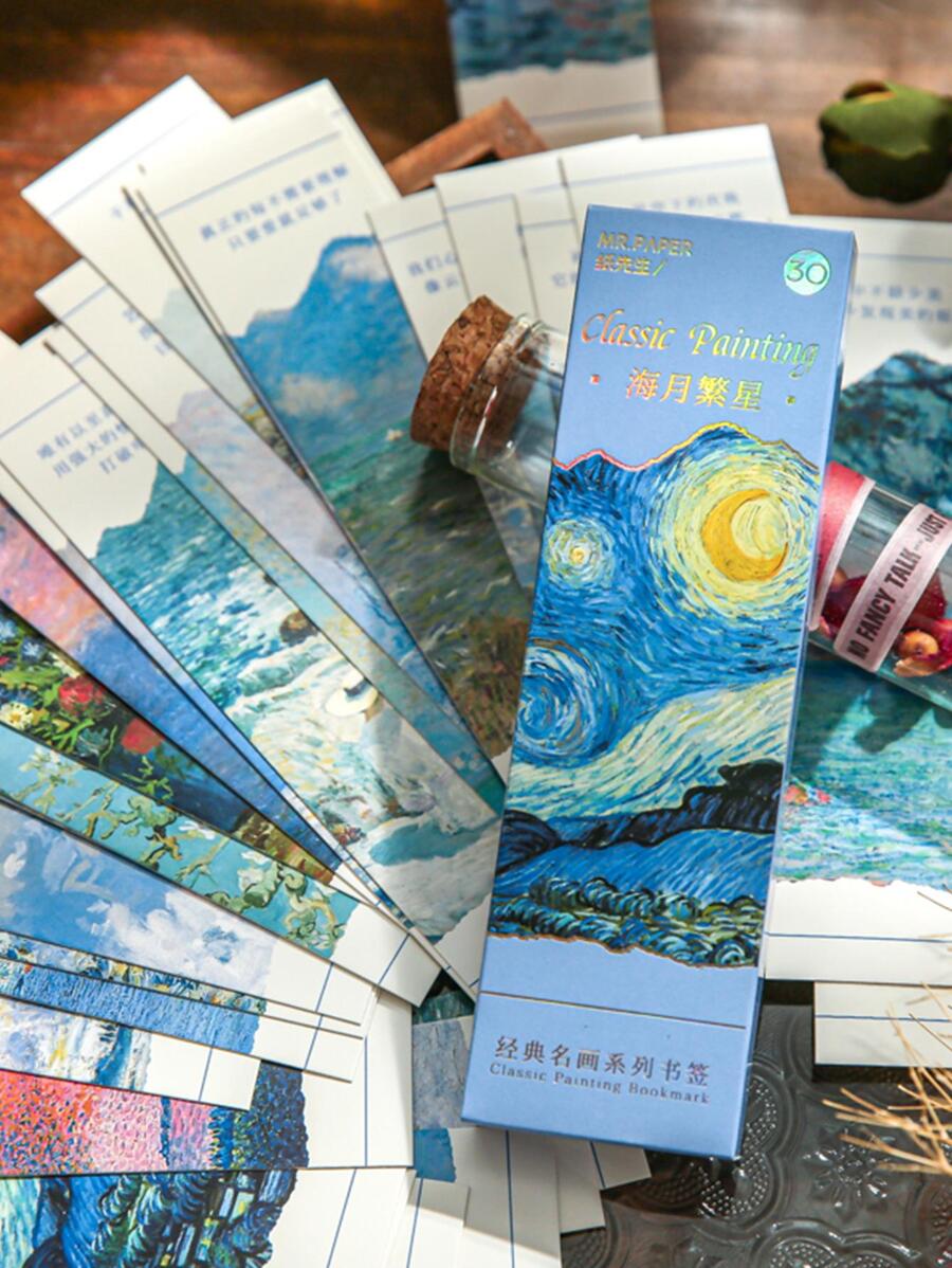 30入組經典油畫設計美麗盒裝紙書簽 - 彩色 - 查看 1