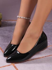 女性一腳蹬尖頭淺口坡跟鞋,優雅坡跟鞋適合夏天 - 黑色 - 查看 1