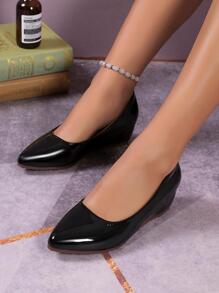 女性一腳蹬尖頭淺口坡跟鞋,優雅坡跟鞋適合夏天 - 黑色 - 查看 5