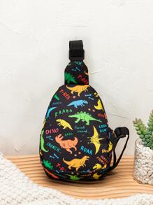 7.4英寸男童可愛黑色卡通怪獸肩背袋,腰包,戶外,休閒,學校,收納,童裝袋