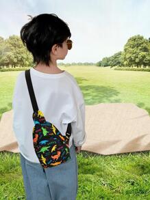 7.4英寸男童可愛黑色卡通怪獸肩背袋,腰包,戶外,休閒,學校,收納,童裝袋