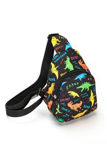 7.4英寸男童可愛黑色卡通怪獸肩背袋,腰包,戶外,休閒,學校,收納,童裝袋