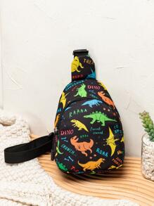 7.4英寸男童可愛黑色卡通怪獸肩背袋,腰包,戶外,休閒,學校,收納,童裝袋