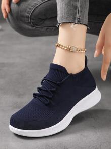 Women's Casual Thick Sole Running Shoes, Breathable, Lightweight, Sporty Sneakers - Navy Blue - View 6