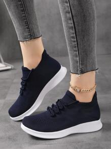 Women's Casual Thick Sole Running Shoes, Breathable, Lightweight, Sporty Sneakers - Navy Blue - View 4