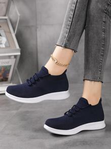 Women's Casual Thick Sole Running Shoes, Breathable, Lightweight, Sporty Sneakers - Navy Blue - View 5