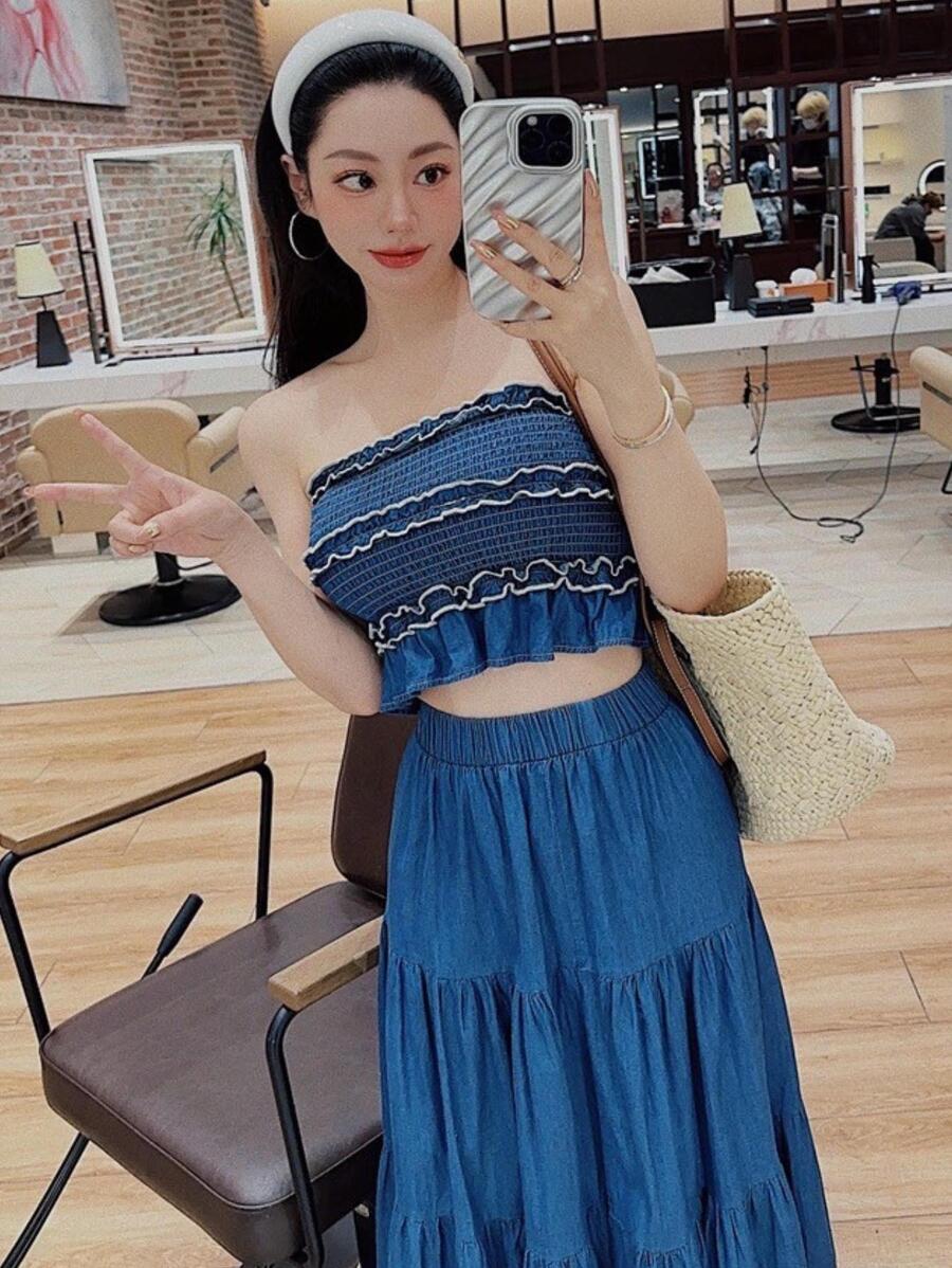 Women Denim Tops - Royal Blue - View 1