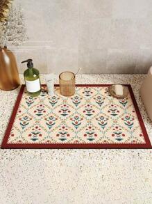 1/2pcs Flower Pattern Coffee Mat - Hide Stain Absorbent Rubber Backing Quick Dry Mat For Kitchen Counter Coffee Bar Accessories Dish Drying Mat For Coffee Maker Coffee Maker Coffee Pot Espresso Maker - Multicolor - View 3