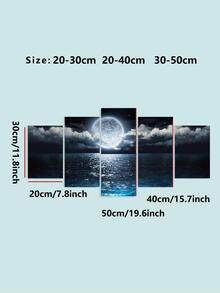 件/組 PVC 防水自黏牆貼，帶有圓形月亮、雲彩和海邊風景印花，非常適合客廳和臥室裝飾 - 彩色 - 查看 4