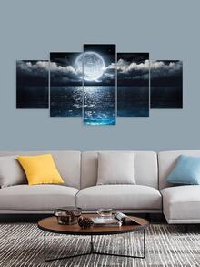 件/組 PVC 防水自黏牆貼，帶有圓形月亮、雲彩和海邊風景印花，非常適合客廳和臥室裝飾 - 彩色 - 查看 2