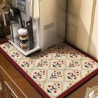 1/2 件花朵图案咖啡垫 - 隐藏污渍吸收橡胶背衬速干垫适用于厨房柜台咖啡吧配件碗碟干燥垫适用于咖啡机咖啡壶咖啡壶浓缩咖啡机