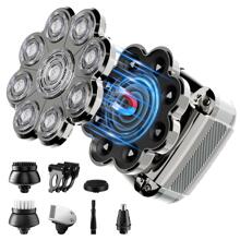 9D Electric Shaver Set For Bald Men 5-in-1 Cordless Electric Rotary Razor Hair Trimmer IPX7 Waterproof Magnetic Head Shaver Blade Easy Clean - Silver - View 9