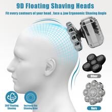 9D Electric Shaver Set For Bald Men 5-in-1 Cordless Electric Rotary Razor Hair Trimmer IPX7 Waterproof Magnetic Head Shaver Blade Easy Clean - Silver - View 3