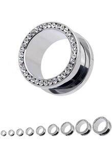One Silver Plated Ear Gauge Tunnel With Full Crystal Decoration - Silver - View 1