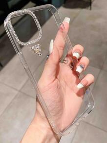 Étui de protection pour téléphone avec papillon en strass minimaliste et mode, fait main, avec petits strass et TPU transparent anti-chute, compatible avec Iphone 11/12/13/14/15/16 Pro Max