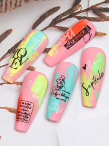 FULL BEAUTY 2入組藝術美甲貼紙黑色白色單詞3D設計美甲裝飾用品指甲貼花美甲配件 - 黑與白 - 查看 7