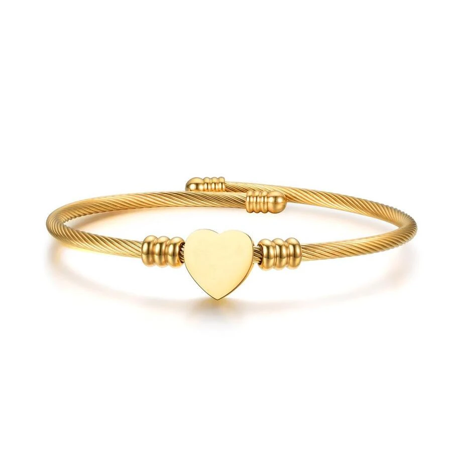 Heart Shaped Decor Bangle Bracelet - Gold - View 1