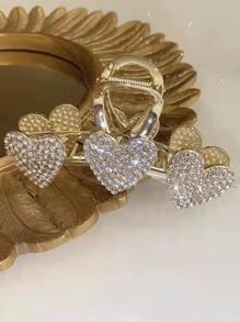 1個大號鉆石心形設計髮夾,適用於女性的精緻上髻髮型 - 金色 - 查看 4