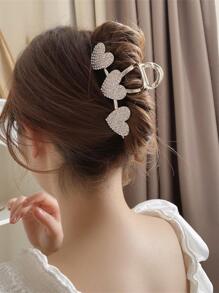 1個大號鉆石心形設計髮夾,適用於女性的精緻上髻髮型 - 金色 - 查看 1