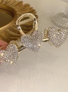 1個大號鉆石心形設計髮夾,適用於女性的精緻上髻髮型 - 金色 - 查看 7